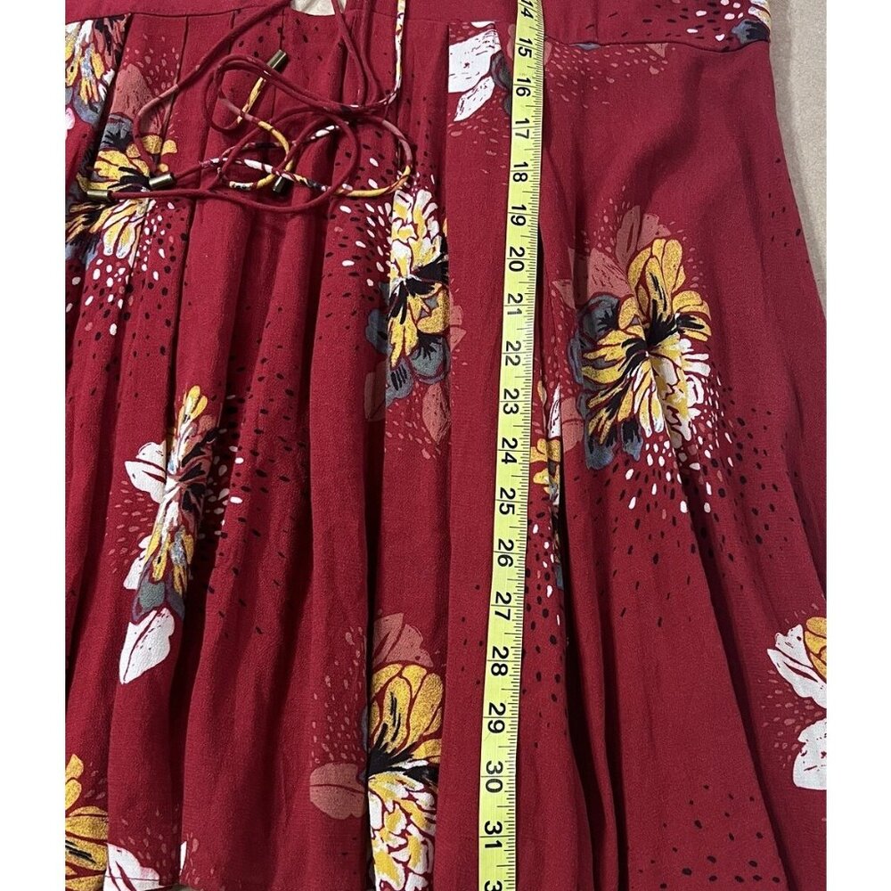 Free People Women Mini Dress  Tunic Small LOVELY DAY  Red Floral Boho Tie Up - Picture 10 of 10